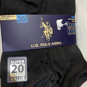 U.S.Polo Value Pack 20 Pairs Men's Casual Comfort Low Cut Socks Size 6-12 black